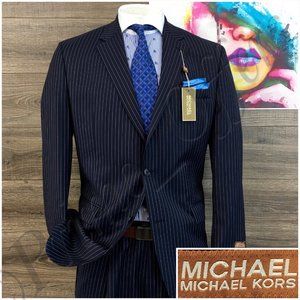 New Michael Kors Mens Suit 2 Piece Set Size 44L‎ Jacket Blazer Pants Wool Blue